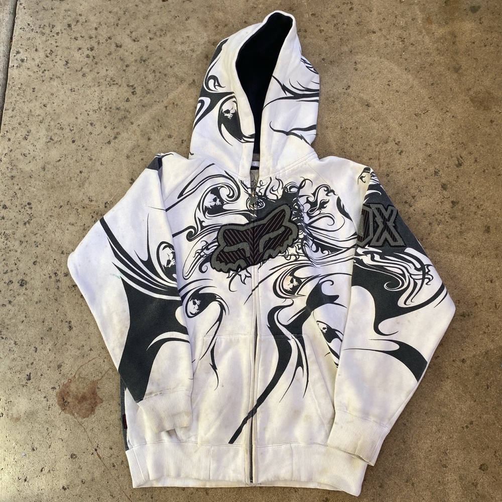 Fox Riders Co. Hoodie Mens L White Full Zip Motocross Sweatshirt Graphic Logo